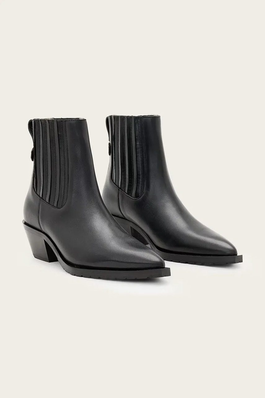 Кожаные полусапоги AllSaints MARCIE CHELSEA цвет чёрный каблук кирпичик W017FD