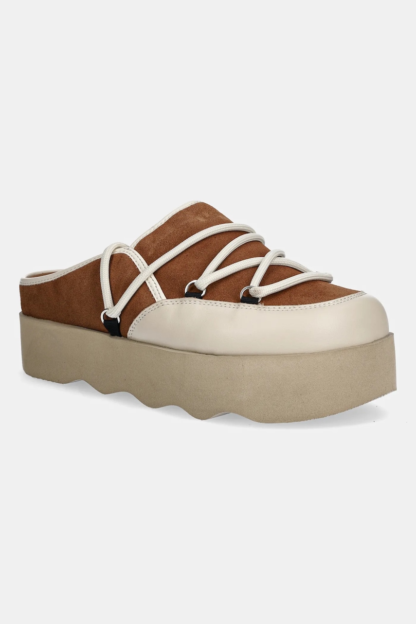 Scholl papuci din piele LINDSAY culoarea maro, cu platforma, F318352422