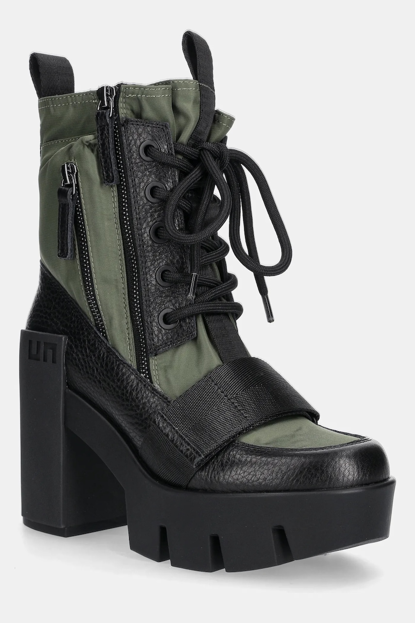United Nude botine Grip Combat Mid culoarea verde, cu toc drept, 10962904165