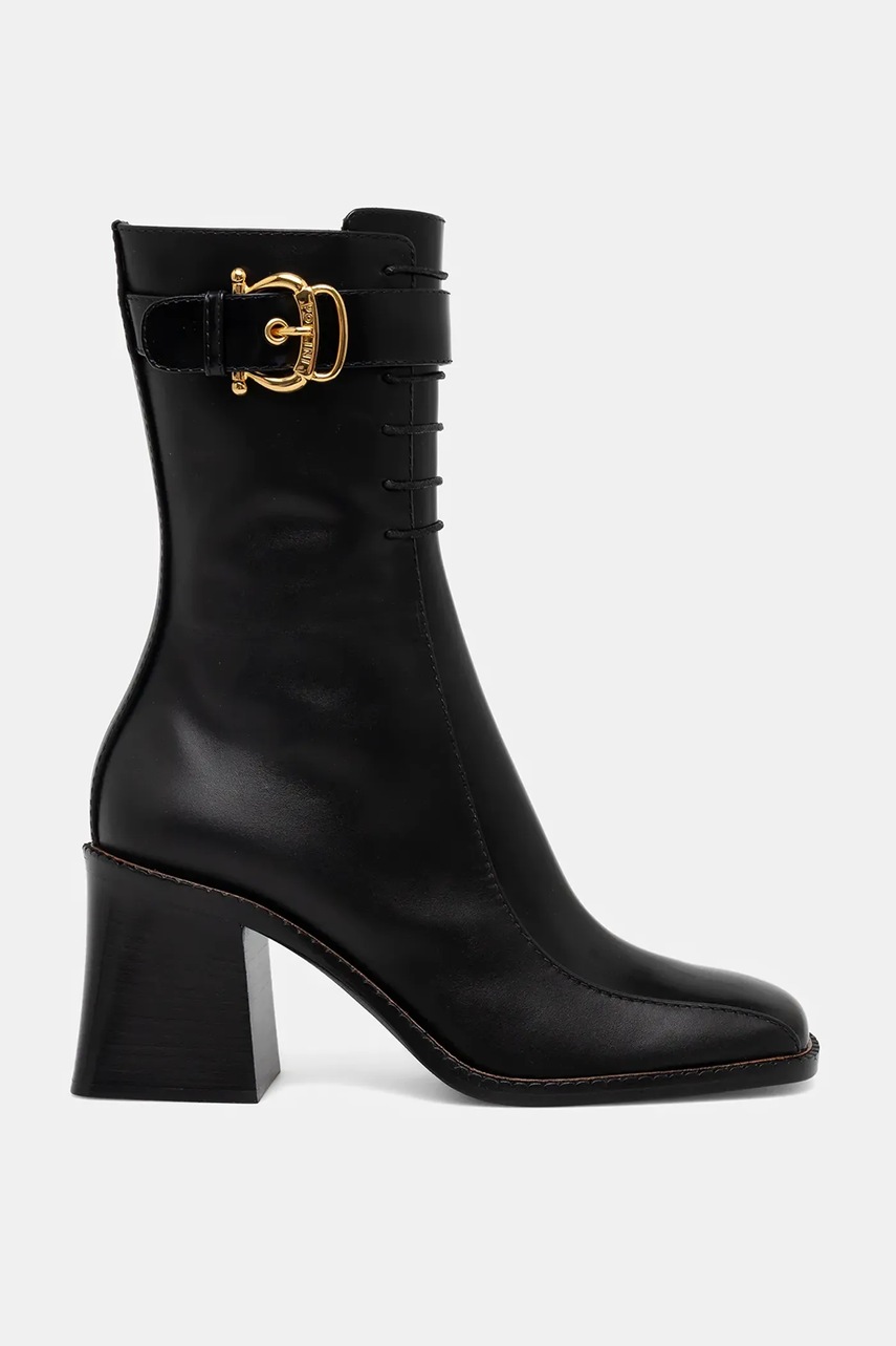 Кожаные полусапожки Pollini цвет чёрный каблук кирпичик PA24058M0NPC100A