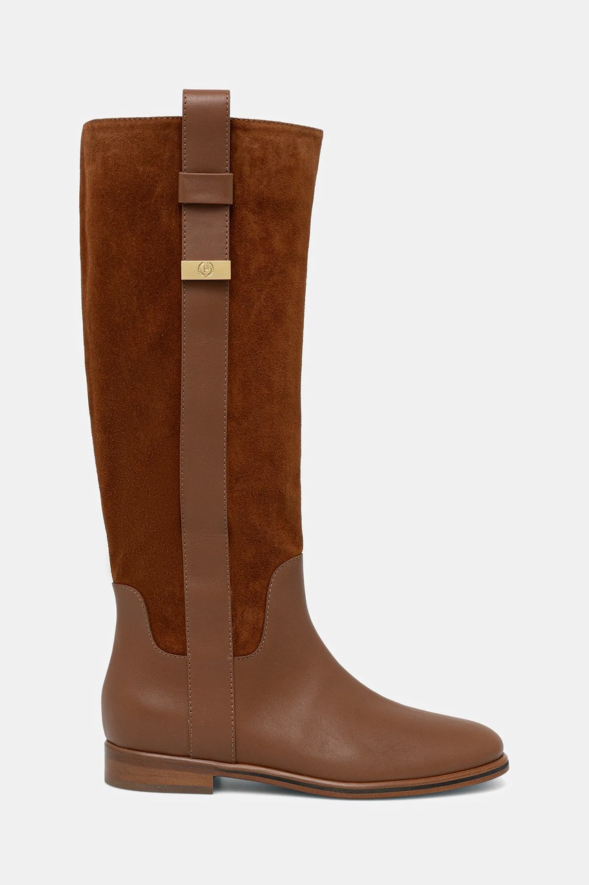 Кожаные сапоги Pollini цвет коричневый на плоском ходу PA26013C0NPA220A