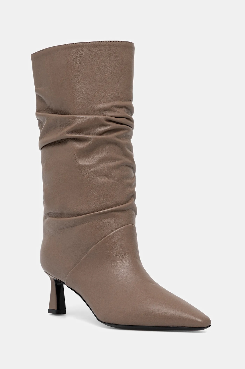 Pollini cizme de piele culoarea maro, cu toc cui, SA24115C0NTE0135