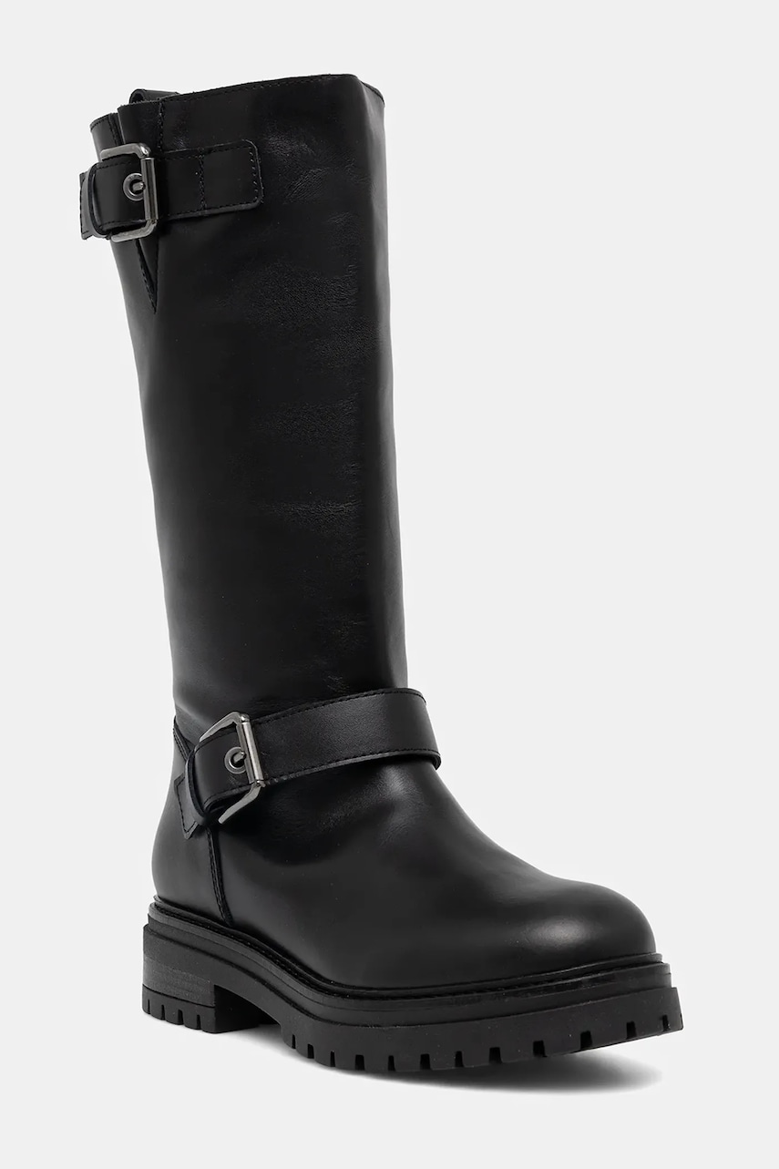 Pollini cizme culoarea negru, cu toc plat, SA24174G0NTC0000