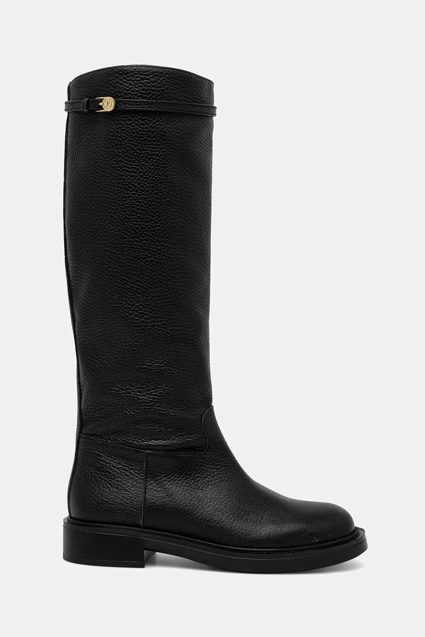 Кожаные сапоги Pollini цвет чёрный на плоском ходу SA26083G0NTD0000