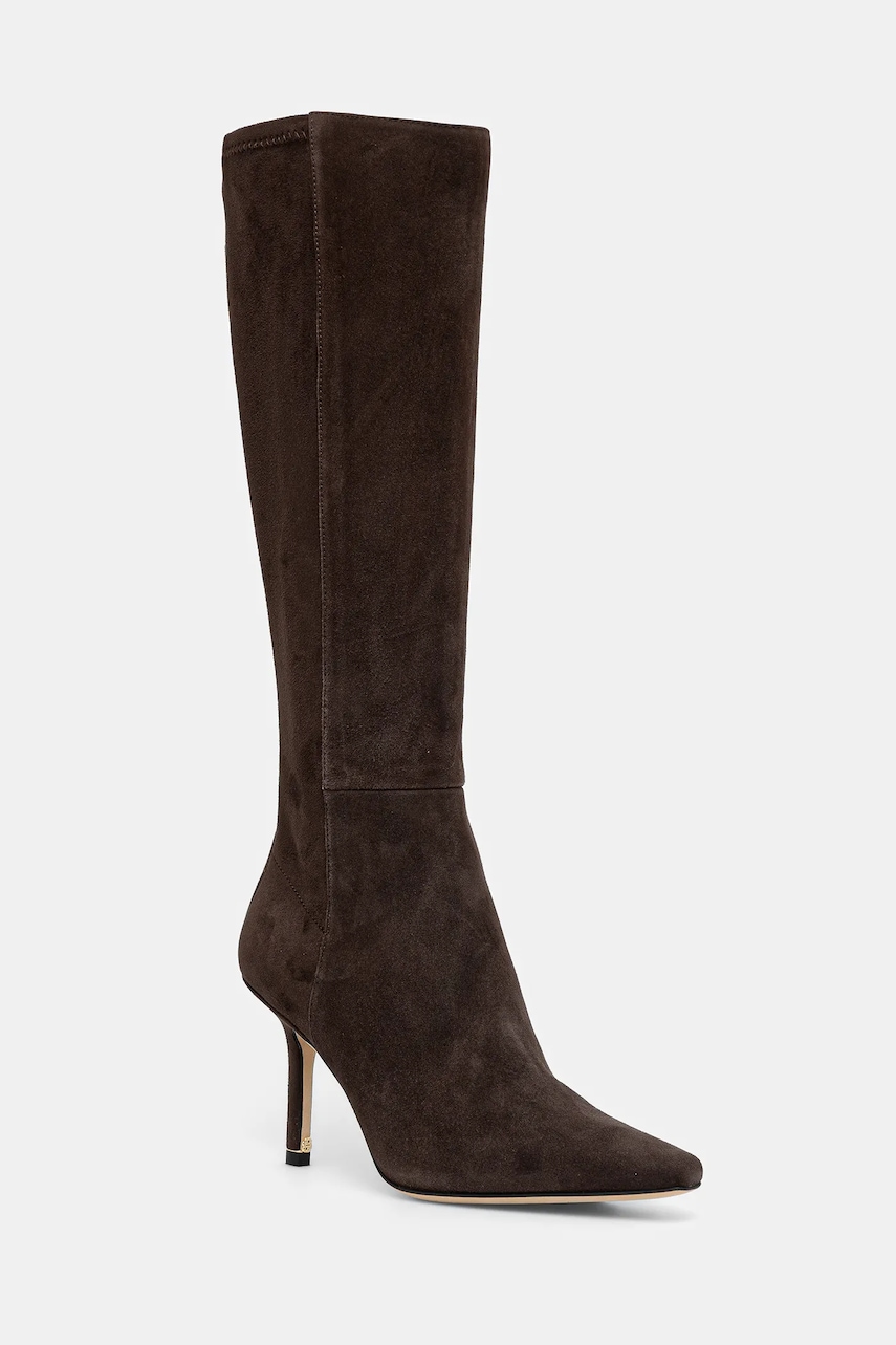 BOSS cizme din piele întoarsă Charlize culoarea maro, cu toc cui, 50553013