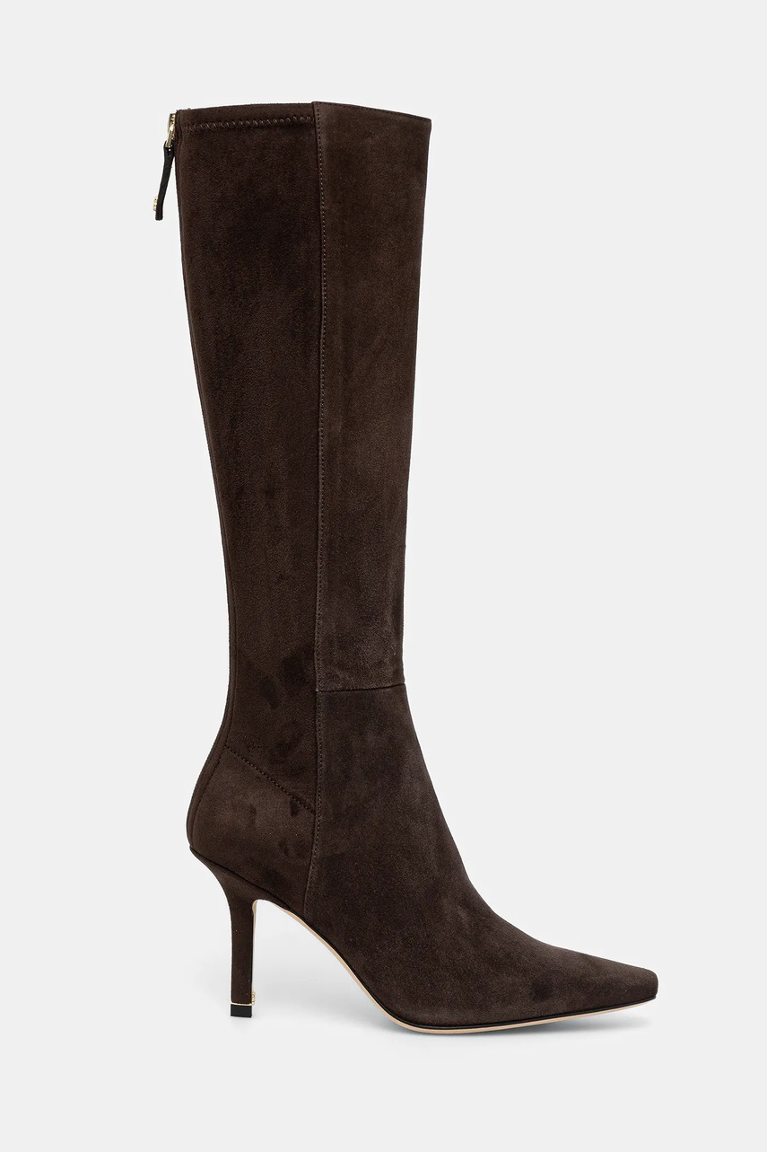 Замшевые сапоги BOSS Charlize цвет коричневый на шпильке 50553013