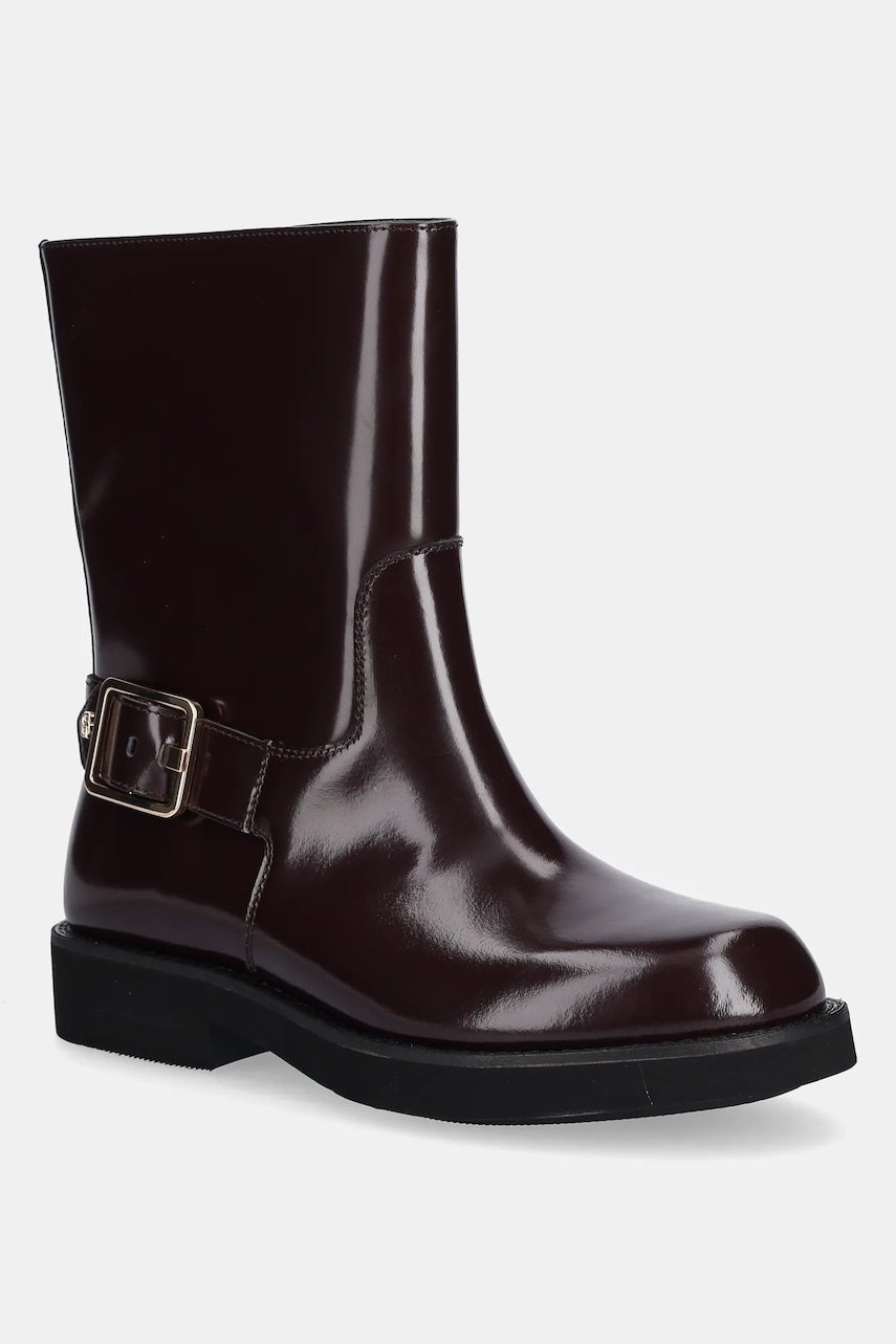 BOSS cizme de piele 50548759 culoarea violet, cu toc plat, Eleri