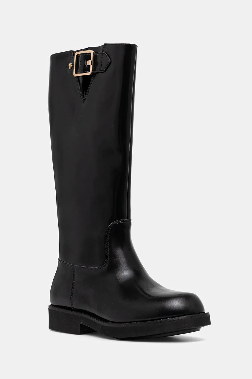 BOSS ghete de piele Eleri culoarea negru, cu toc plat, 50552771