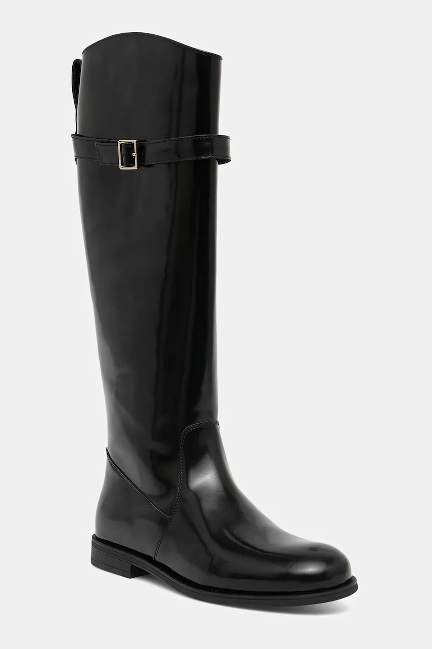 BOSS ghete de piele Lycia culoarea negru, cu toc plat, 50552801