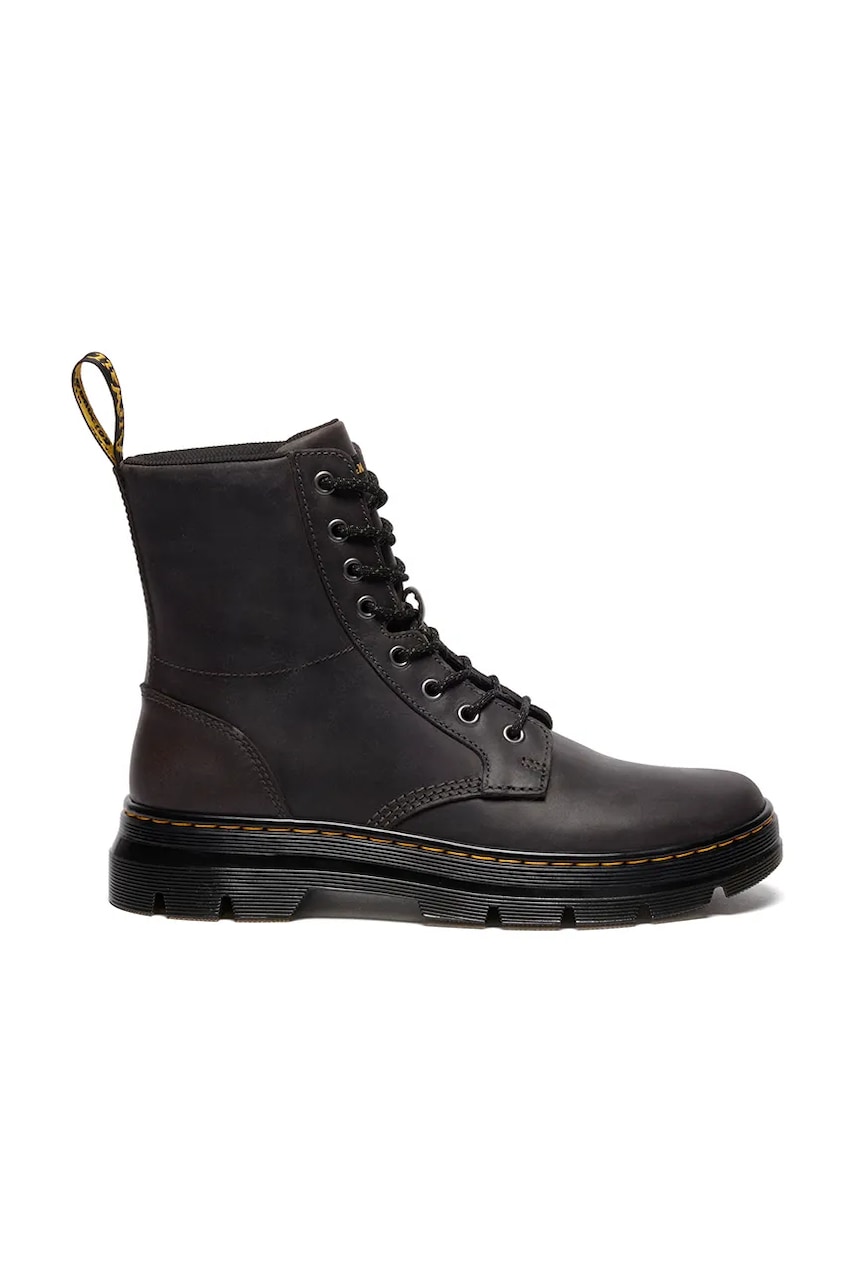 Dr. Martens cizme de piele Combs culoarea gri, cu toc plat, DM40603020