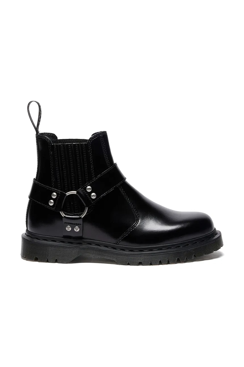 Dr. Martens bocanci de piele 2976 Harness Chelsea culoarea negru, cu toc plat, DM41387001
