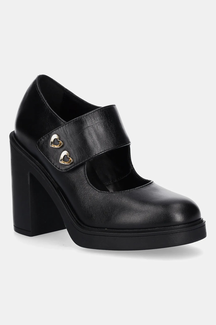 Levně Kožené lodičky Love Moschino černá barva, na podpatku, JA1043AG0NIA0000