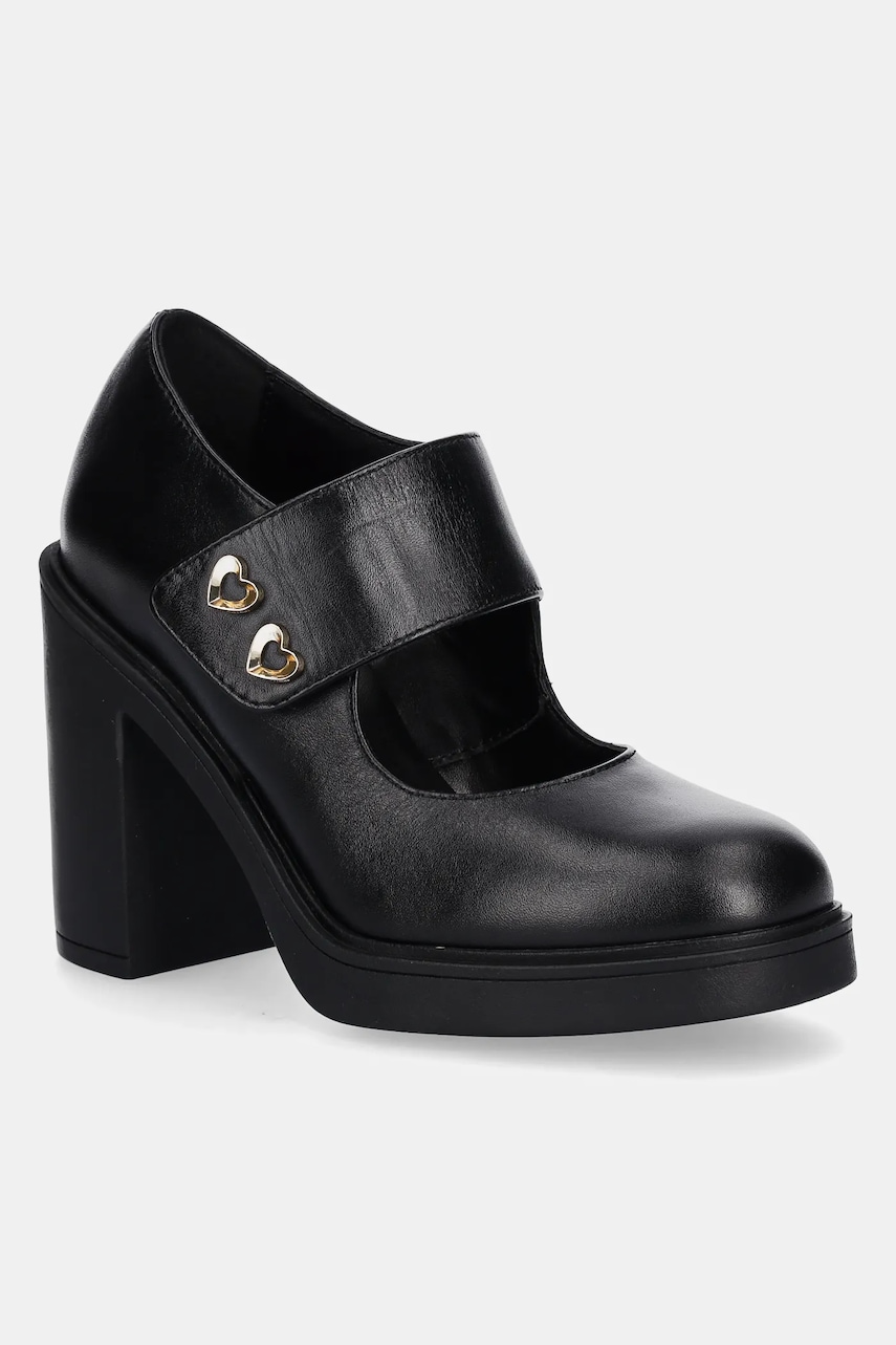 Love Moschino pantofi de piele culoarea negru, cu toc drept, JA1043AG0NIA0000