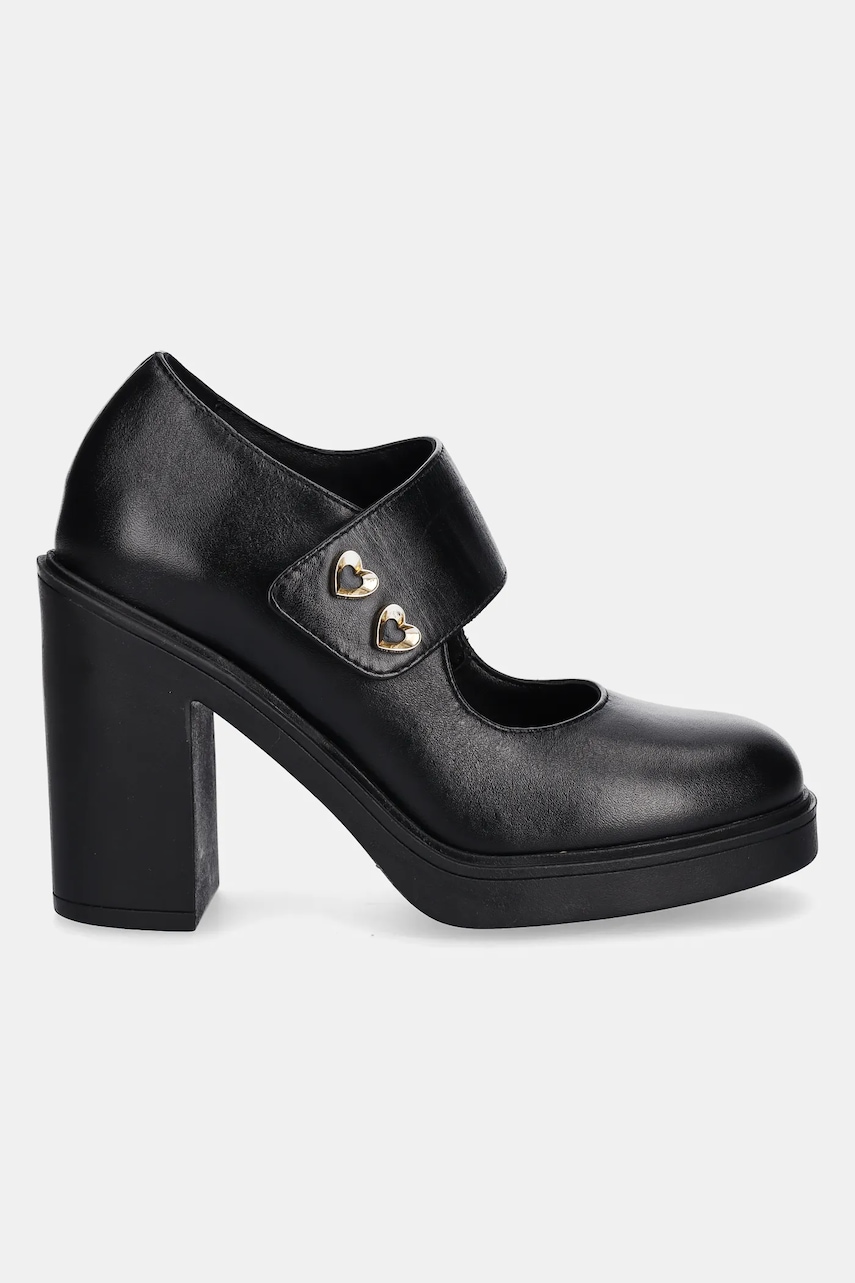 Кожаные туфли Love Moschino цвет чёрный каблук кирпичик JA1043AG0NIA0000