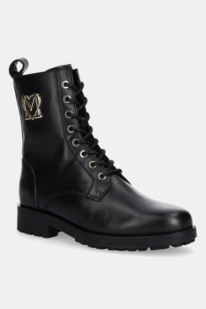 Levně Kožené kotníkové boty Love Moschino dámské, černá barva, na plochém podpatku, JA24254G0NIA0000
