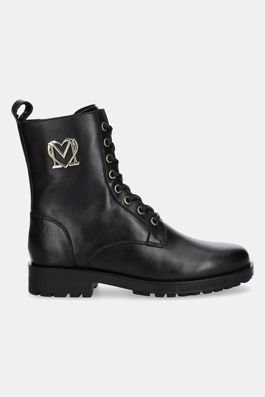 Кожаные полусапожки Love Moschino цвет чёрный на плоском ходу JA24254G0NIA0000