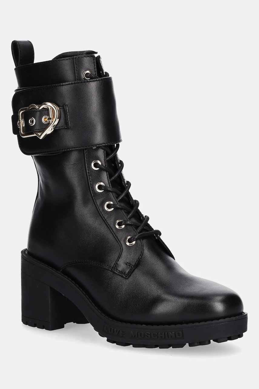 Levně Semišové boty Love Moschino dámské, černá barva, na podpatku, JA24287G0NIA0000