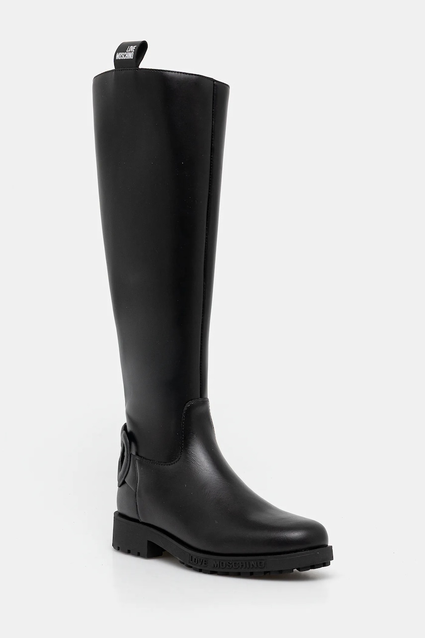 Levně Kožené kozačky Love Moschino dámské, černá barva, na plochém podpatku, JA26064G0NIA0000
