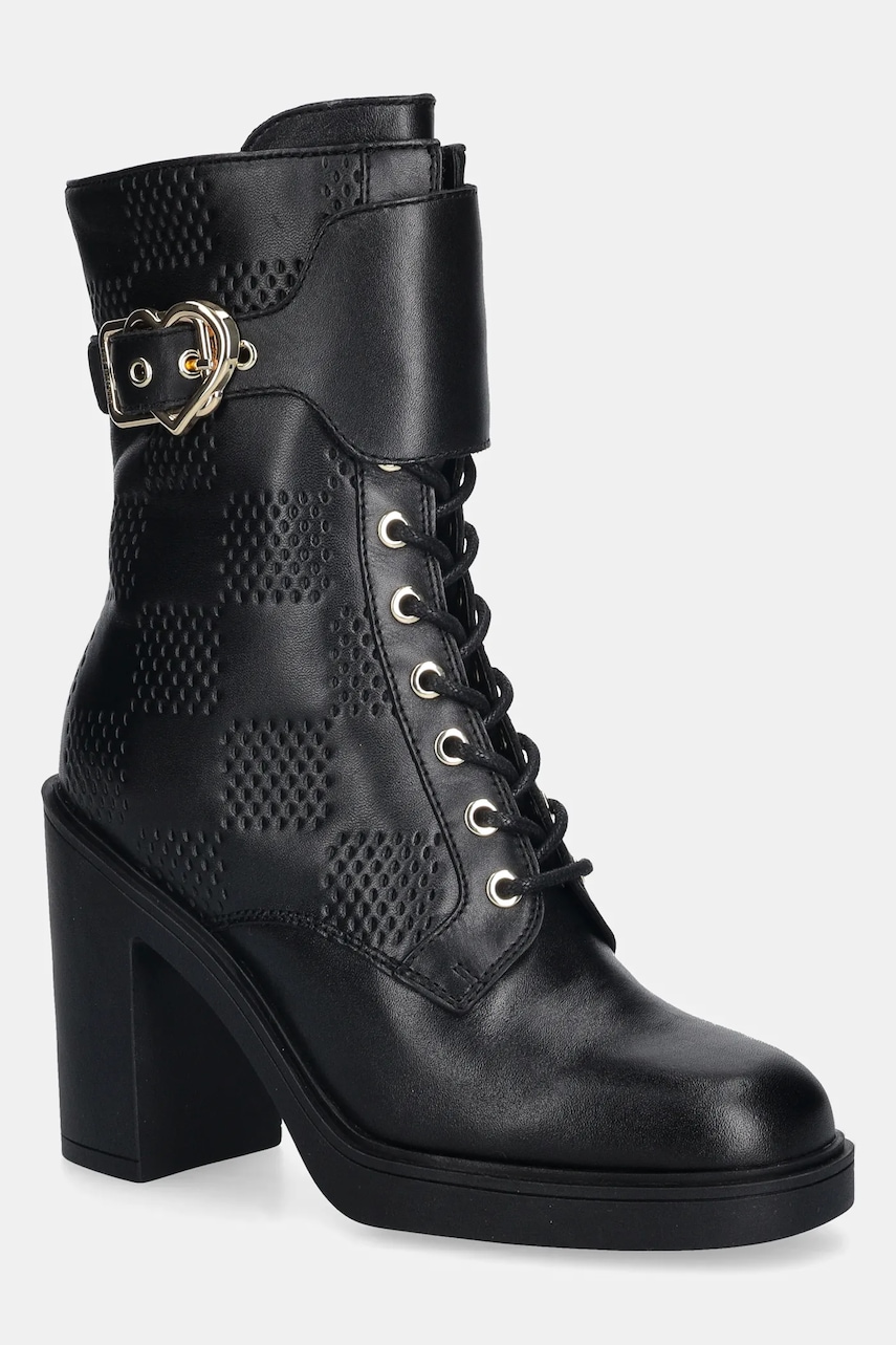 Love Moschino cizme de piele culoarea negru, cu toc drept, JA2435AG0NIA0000