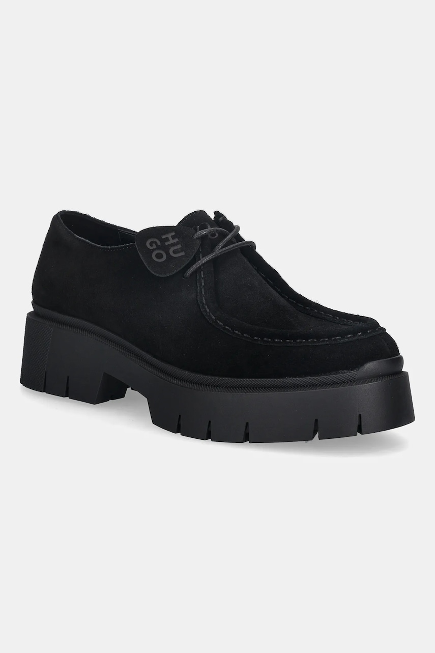 HUGO pantofi de piele întoarsă Kris culoarea negru, cu toc plat, 50552698