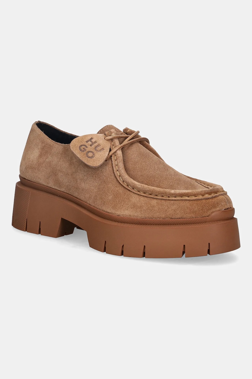HUGO pantofi de piele întoarsă Kris culoarea maro, cu platforma, 50552698