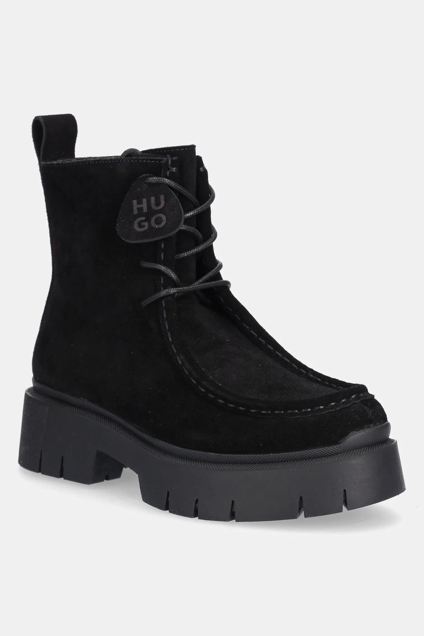 HUGO cizme din piele intoarsa Kris culoarea negru, cu platforma, 50552733