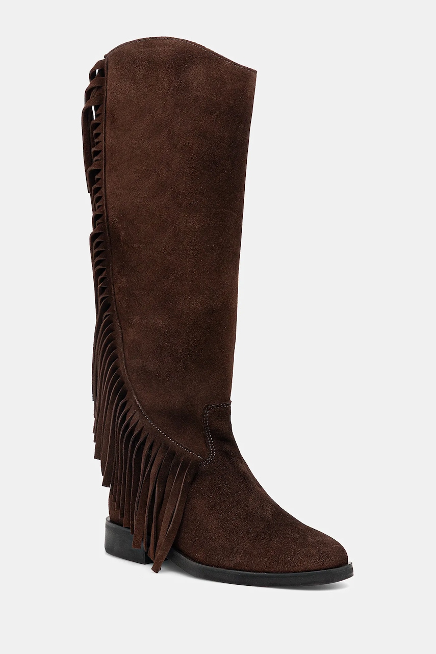 Steve Madden cizme din piele întoarsă Nigella culoarea maro, cu toc plat, 11004914