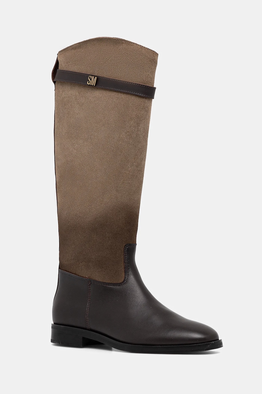 Levně Kožené kozačky Steve Madden Novi dámské, hnědá barva, na plochém podpatku, 11004728