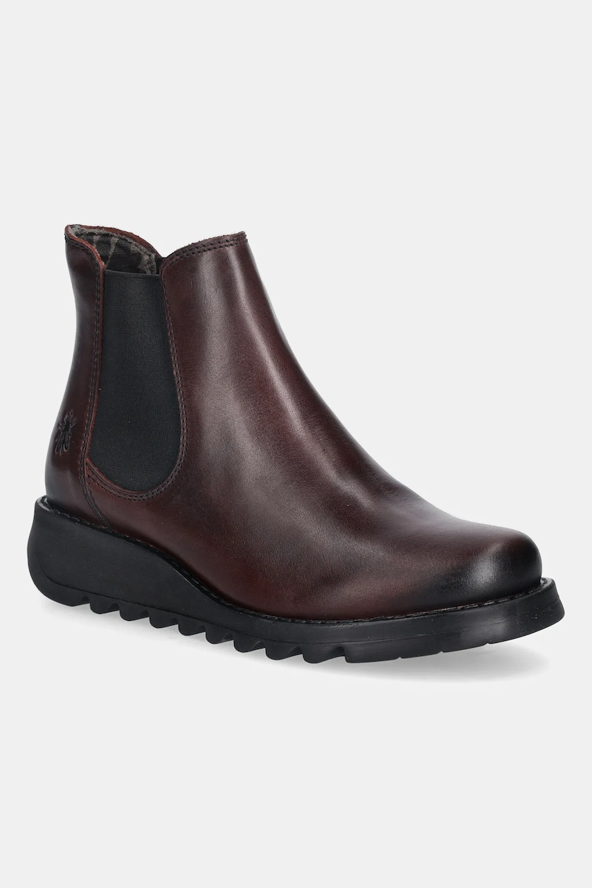 Fly London ghete chelsea de piele SALV195FLY culoarea bordo, cu toc plat, P143195103