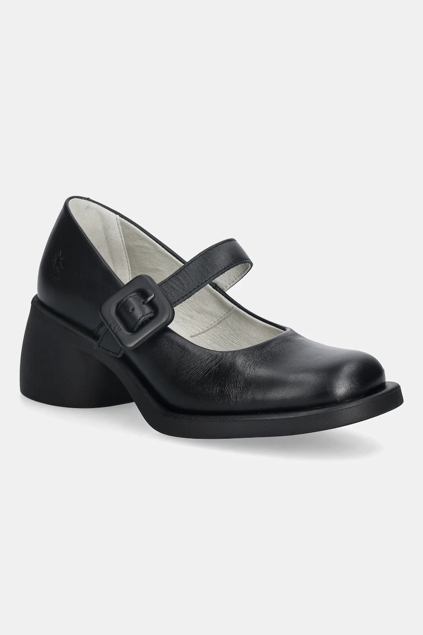 Fly London pantofi de piele HUVI044FLY culoarea negru, cu toc drept, P145044005