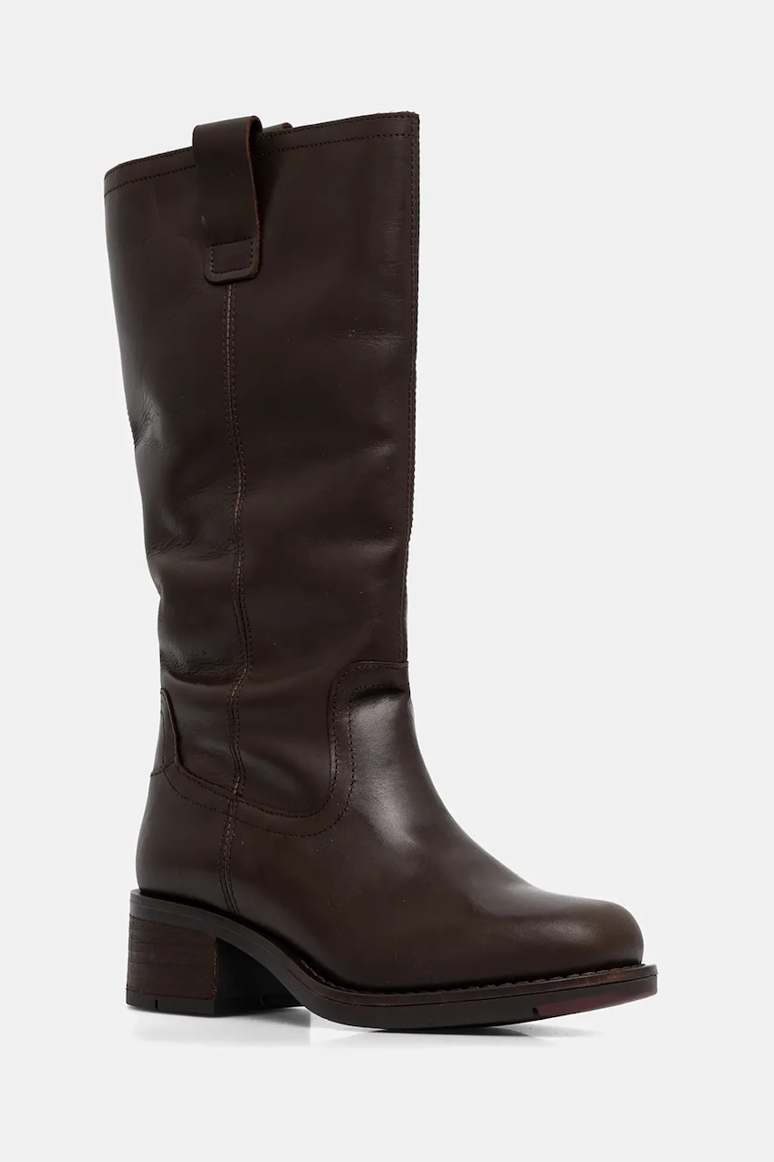 Fly London ghete de piele RINT246FLY culoarea maro, cu toc drept, P145346001