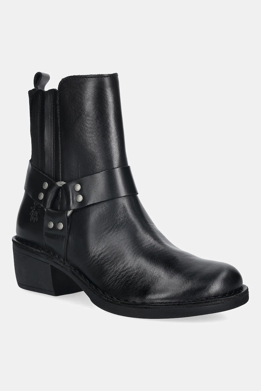 Fly London cizme de piele MEBI123FLY culoarea negru, cu toc drept, P211123000