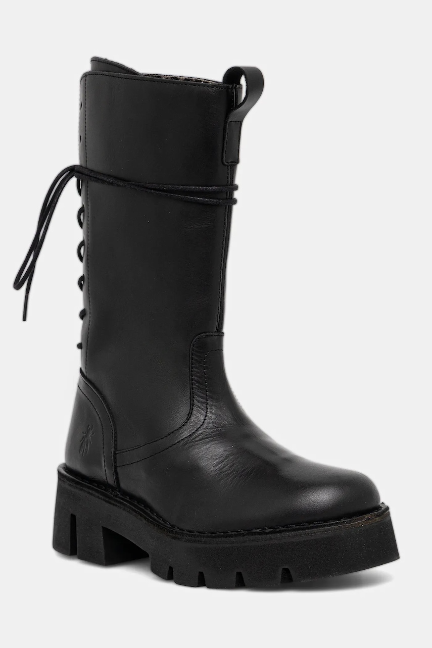 Fly London cizme de piele BERF160FLY culoarea negru, cu toc plat, P211160000 Fly London cizme de piele BERF160FLY culoarea negru, cu toc plat, P211160000