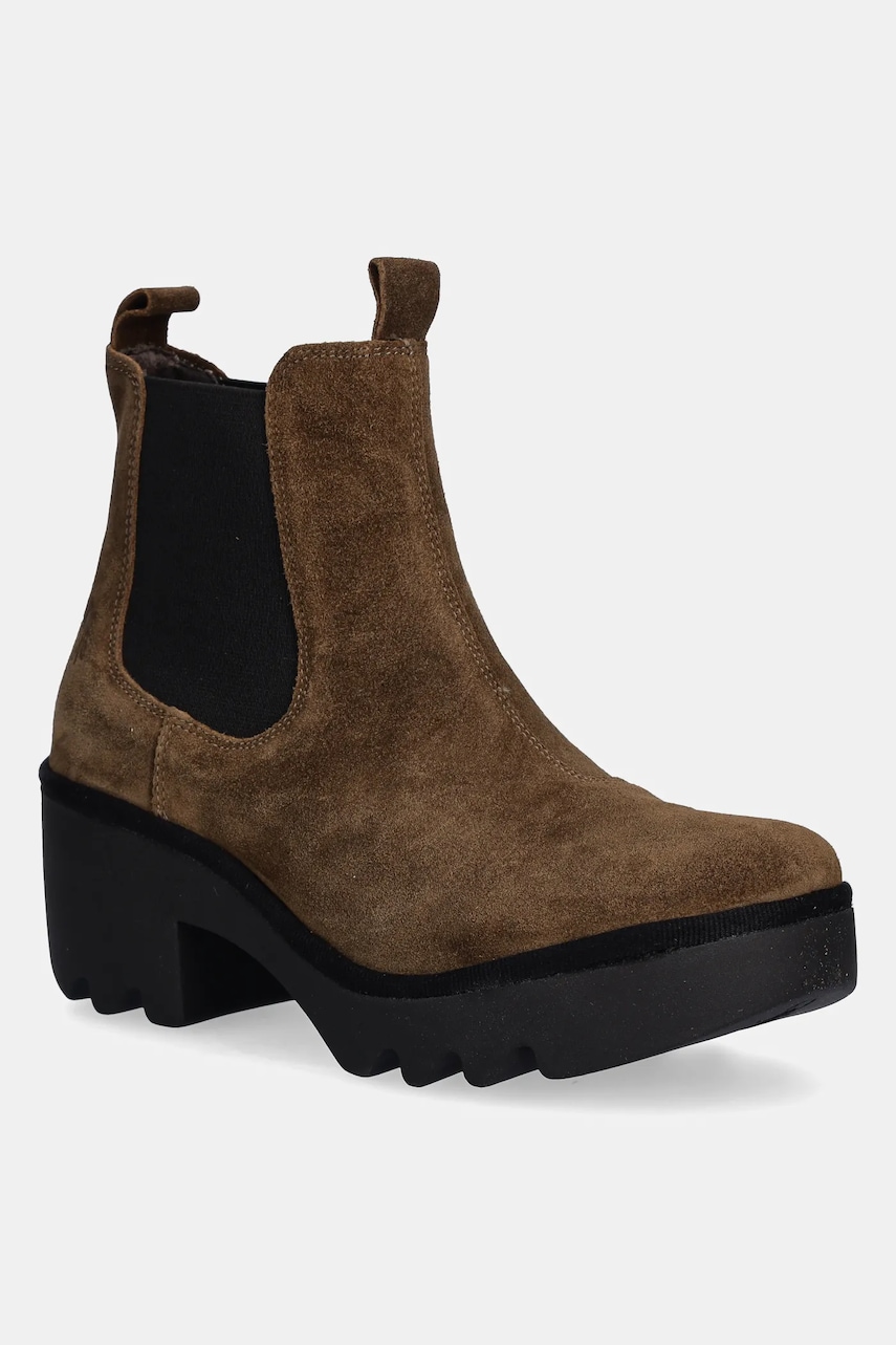 Fly London botine din piele întoarsă TRIG514FLY culoarea maro, cu toc drept, P501514010