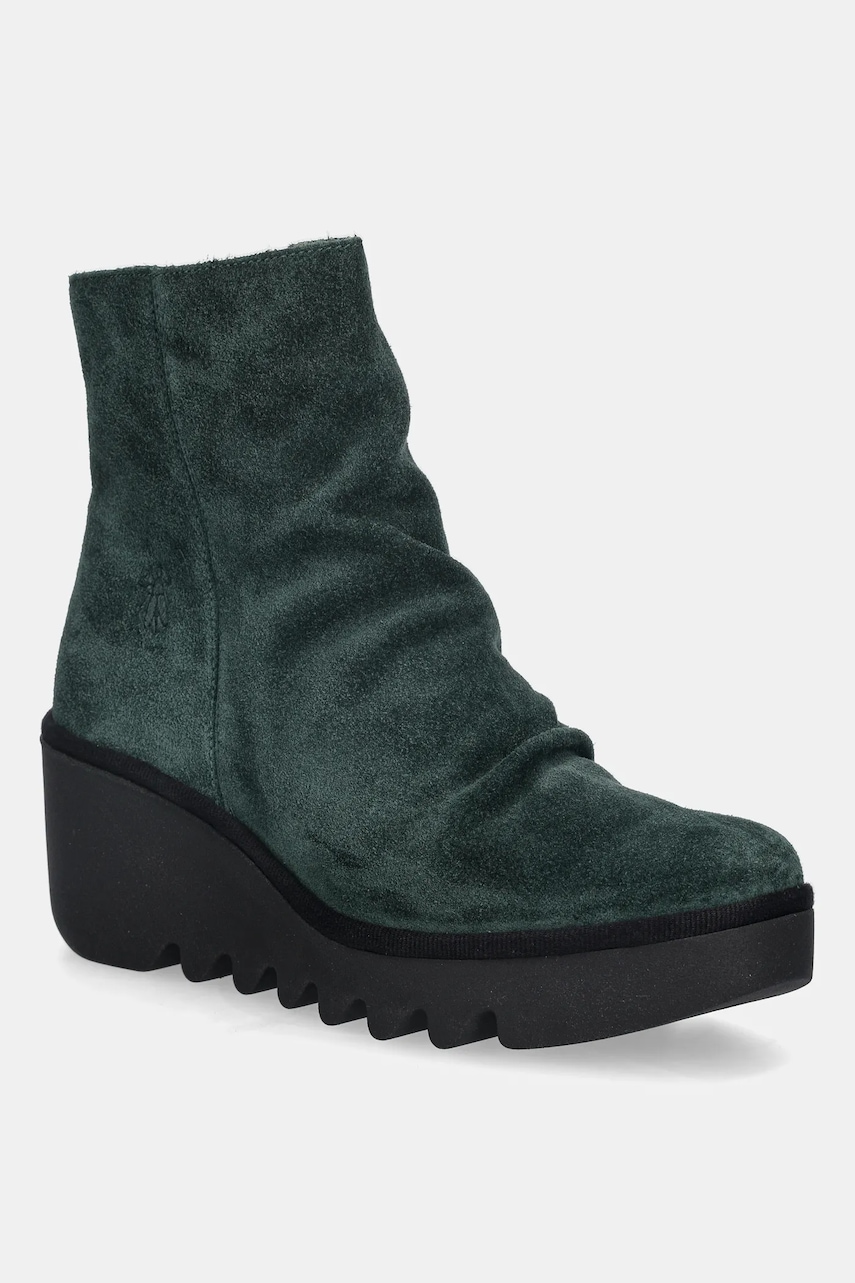 Fly London cizme din piele întoarsă BANN538FLY culoarea verde, toc pana, P501538012