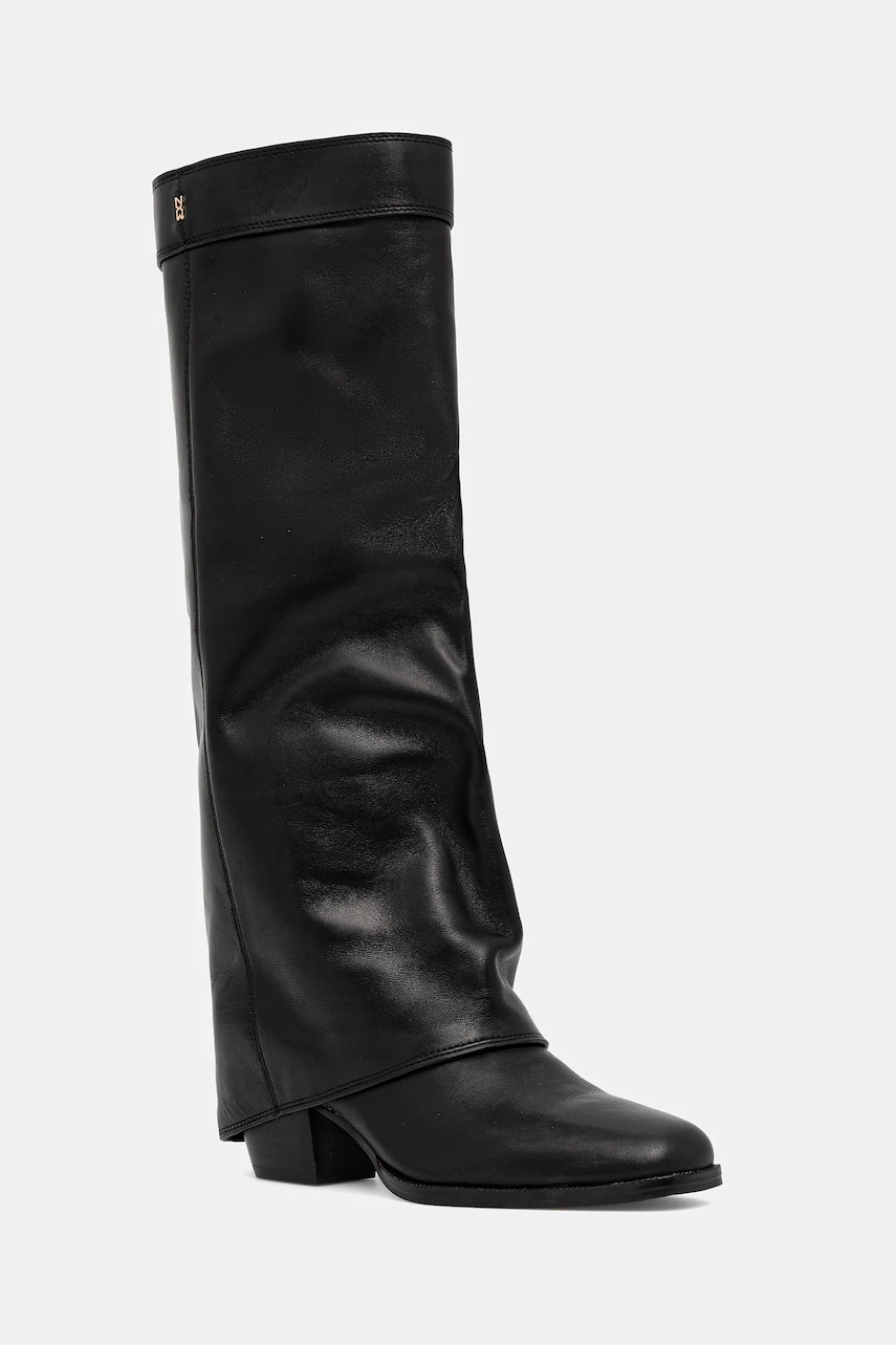 Nokwol ghete de piele Weather Black Leather culoarea negru, cu toc drept, Weather Black Leather