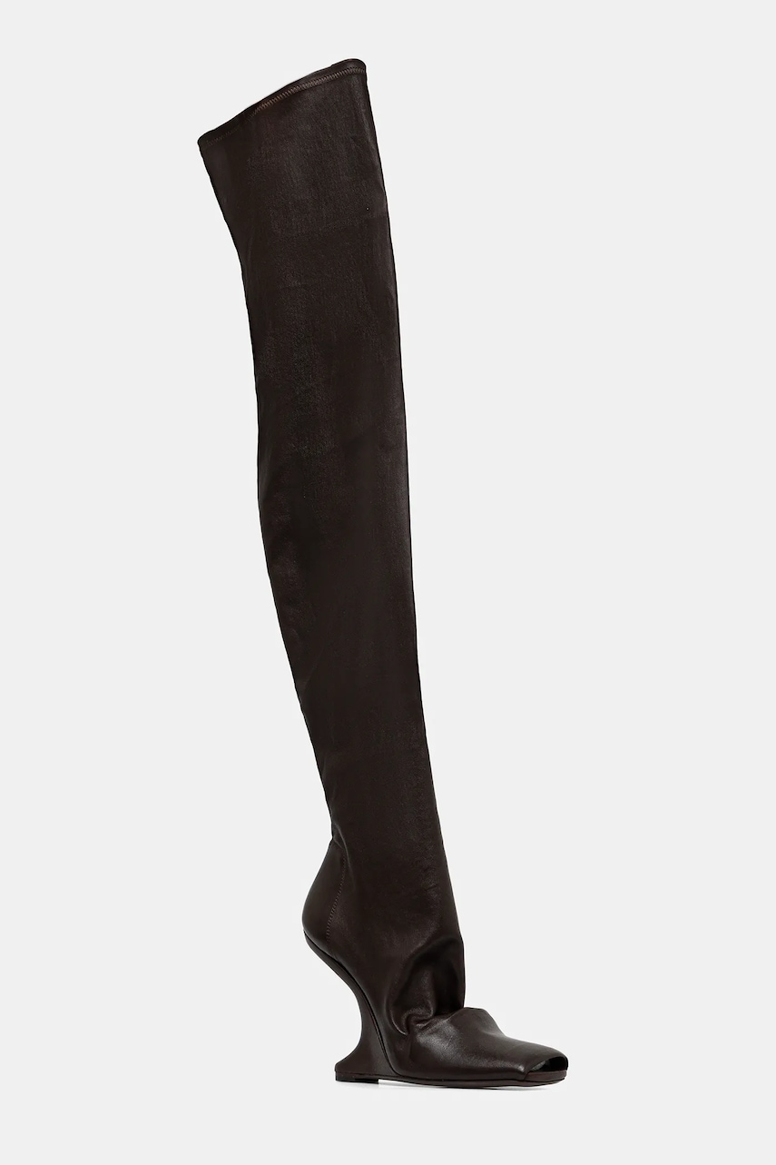 Rick Owens Lilies ghete de piele Cantilever 11 culoarea maro, toc pana, LI02E3801.LS