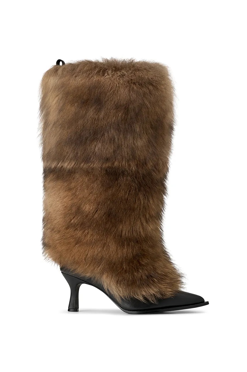 Kozačky UGG x Ambush Fur Heel dámské, hnědá barva, na podpatku, lehce zateplené, 1176810.BRN
