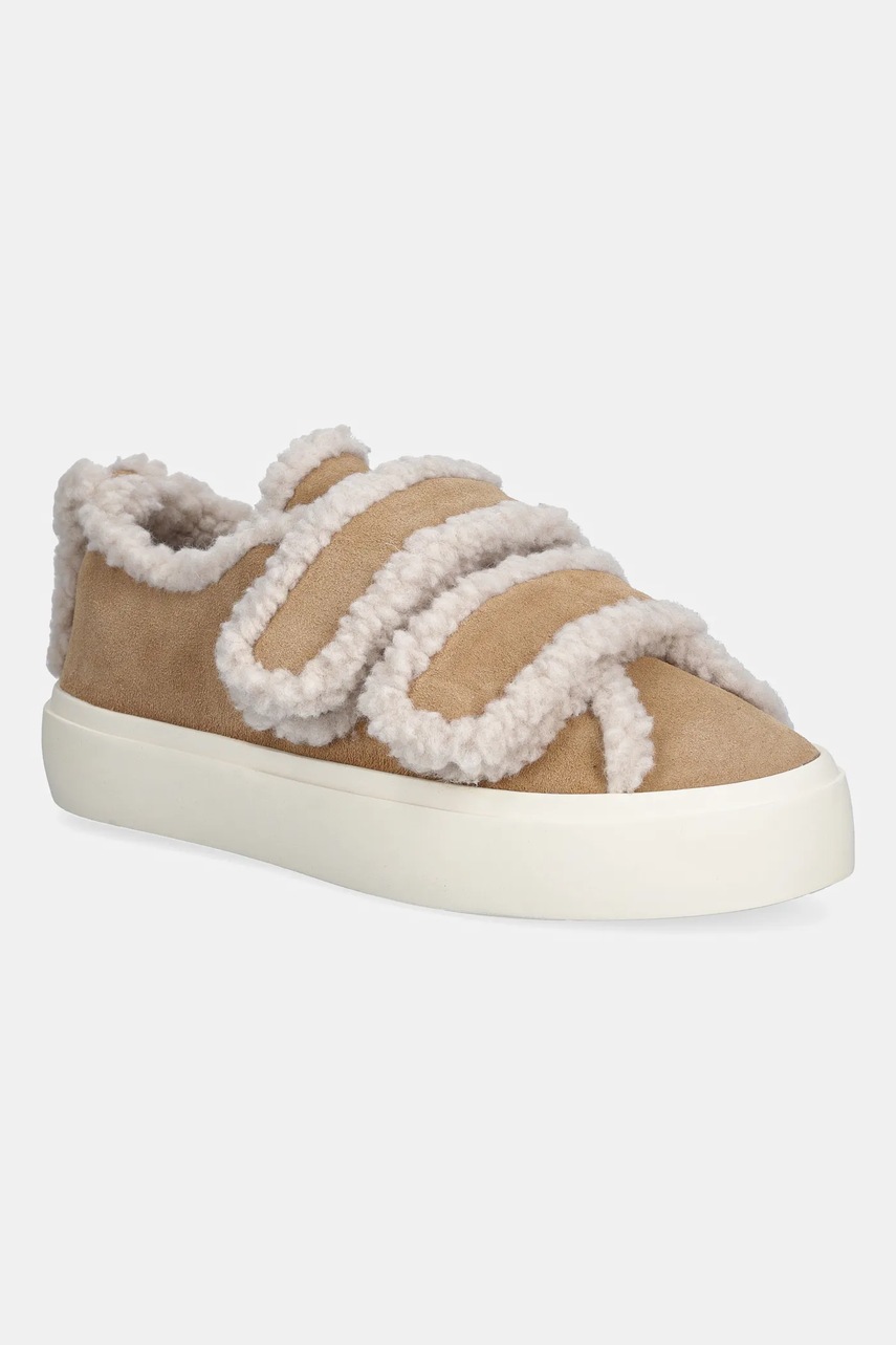 Inuikii adidași din piele întoarsă Shearling Low Velcro bej pentru femei 1001.001.0231.250