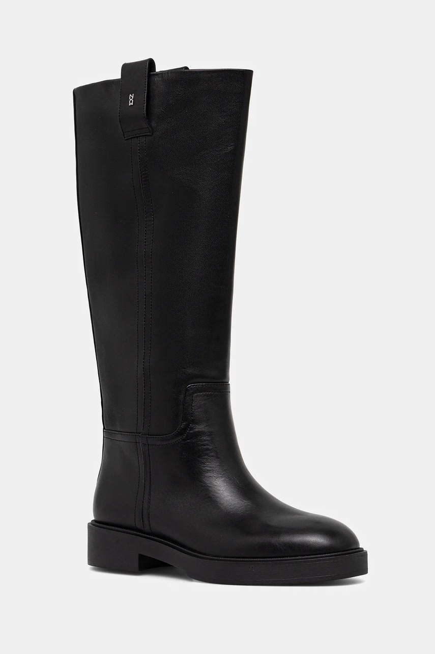 Nokwol ghete de piele Jose Black Leather culoarea negru, cu toc plat, Jose Black Leather