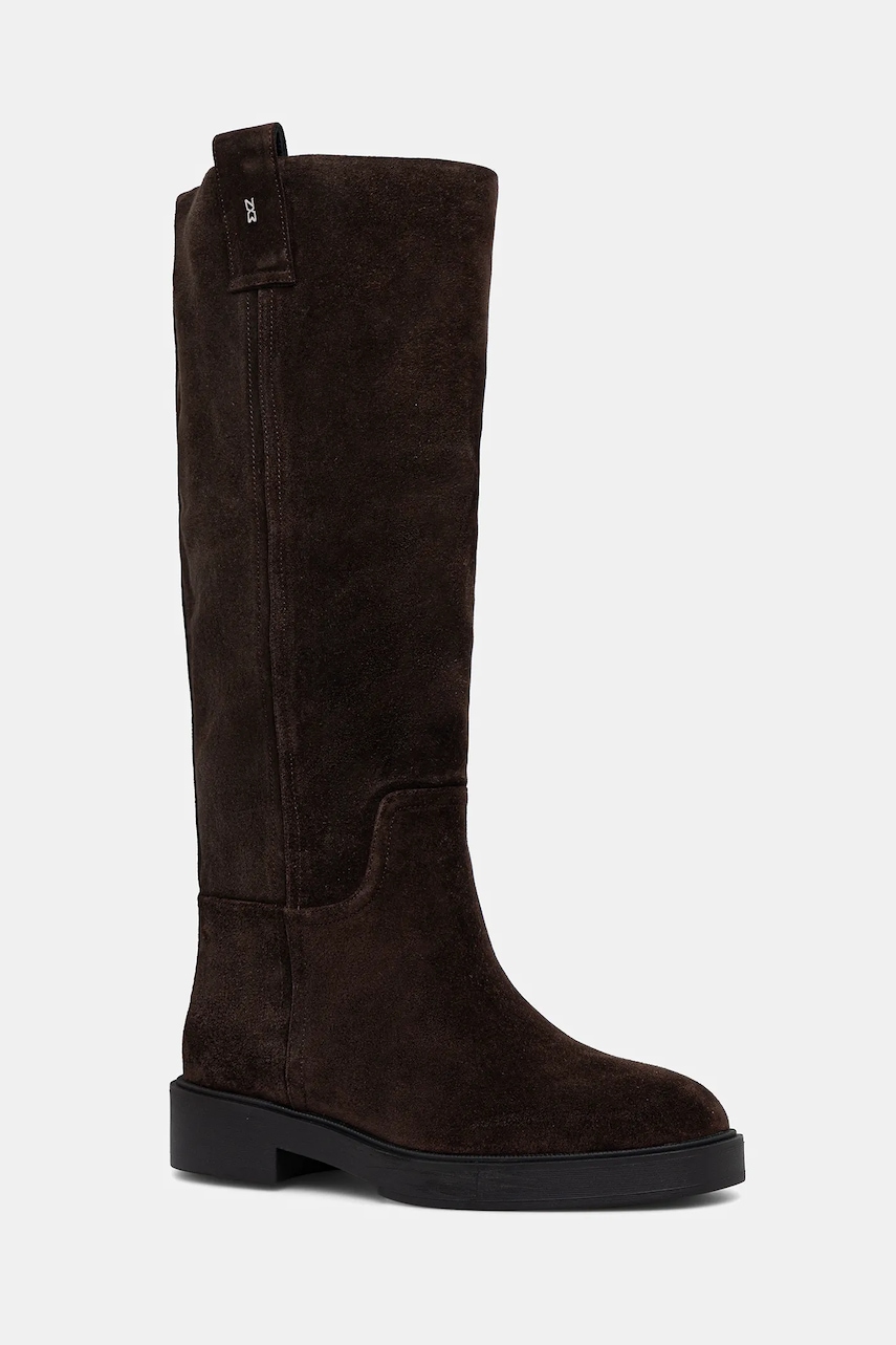Nokwol cizme din piele întoarsă Jose Brown Leather culoarea maro, cu toc plat, Jose Brown Leather