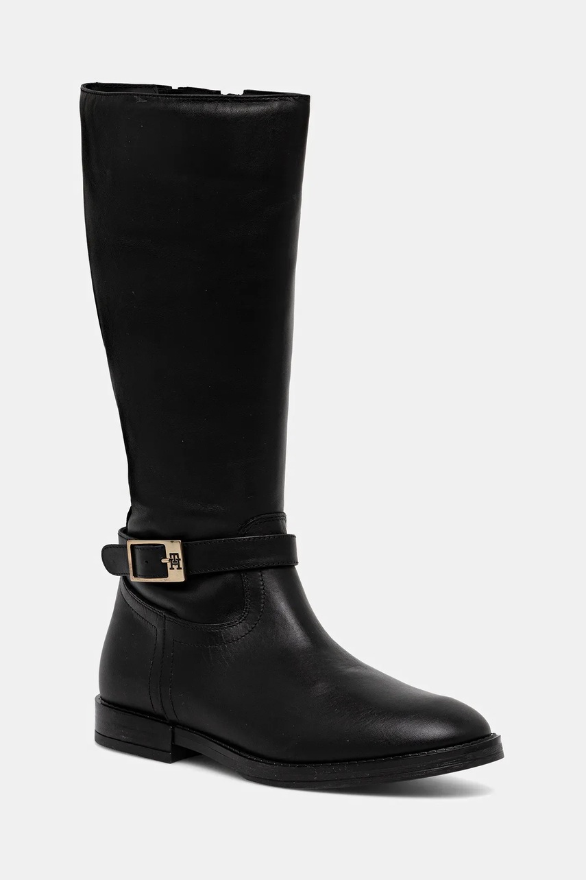 Levně Dětské kožené boty Tommy Hilfiger černá barva, T4A6-34037
