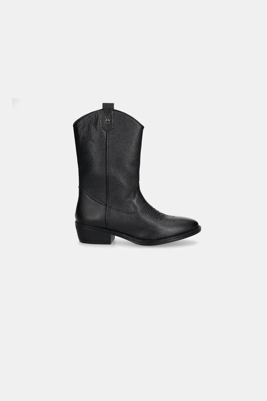 Детские кожаные ковбойские ботинки Tommy Hilfiger цвет чёрный T3A6-34040 Детские кожаные ковбойские ботинки Tommy Hilfiger цвет чёрный T3A6-34040