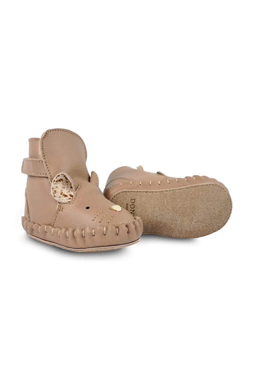 Donsje încălțăminte din piele pentru bebeluși Kapi Exclusive Booties Mouse culoarea maro, 1028124