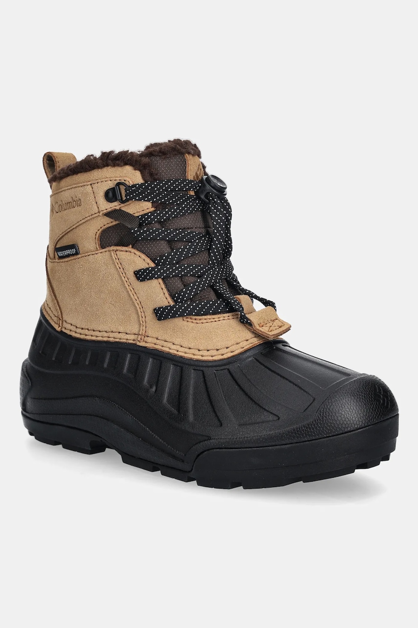 Columbia cizme de zăpadă din piele întoarsă YOUTH POWDERBUG ALPINE culoarea maro, 2128881