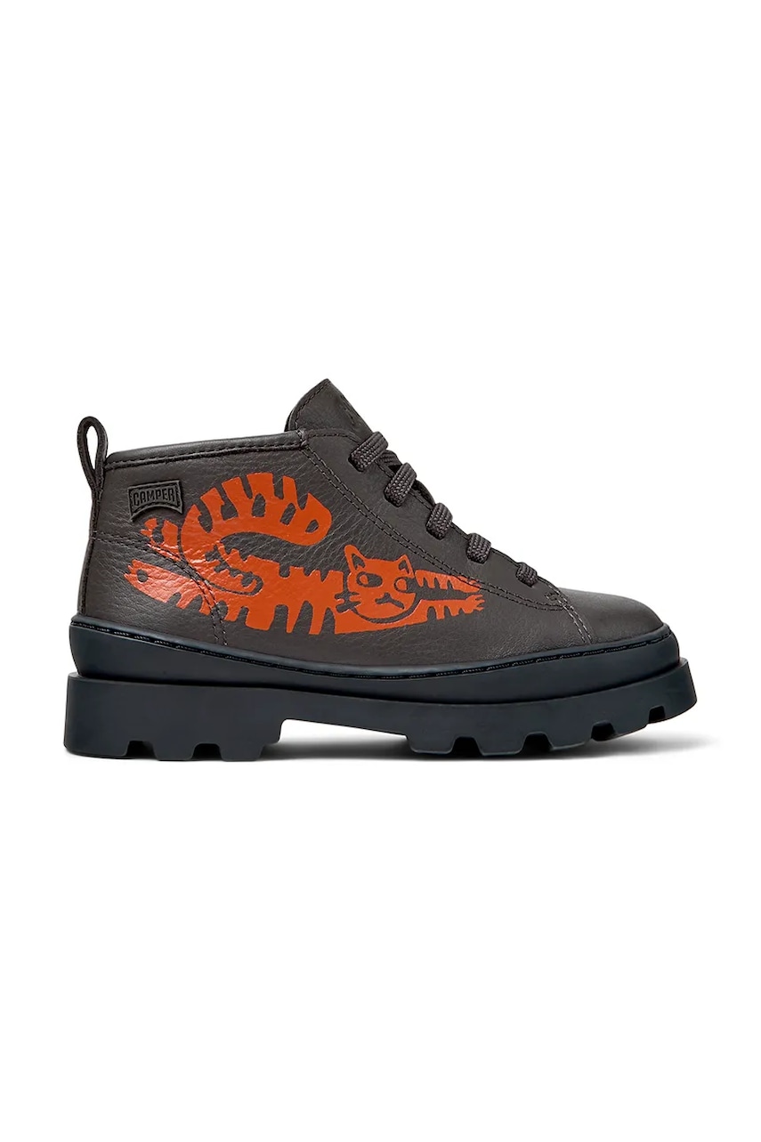 Camper încălțăminte din piele pentru copii Brutus Kids culoarea gri, K900370