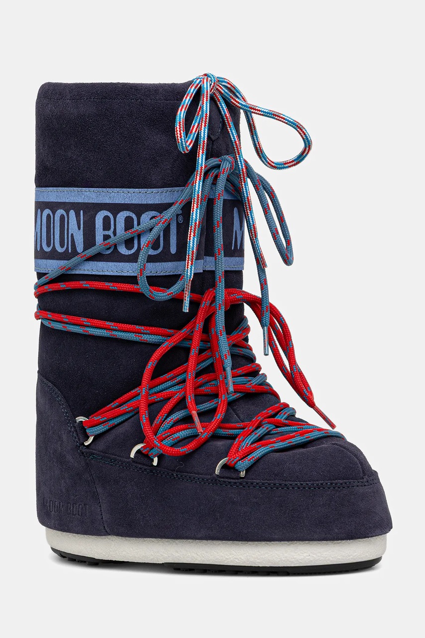Levně Dětské semišové zimní boty Moon Boot MB ICON SUEDE LACES tmavomodrá barva, 80D1403050