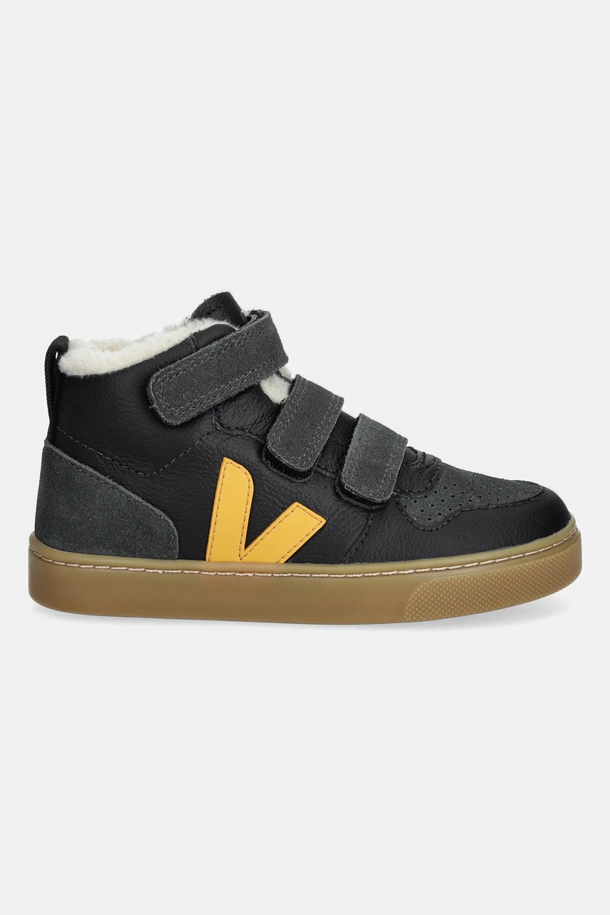 Детские кожаные кроссовки Veja Small V-10 Mid Winter цвет чёрный DF0503814
