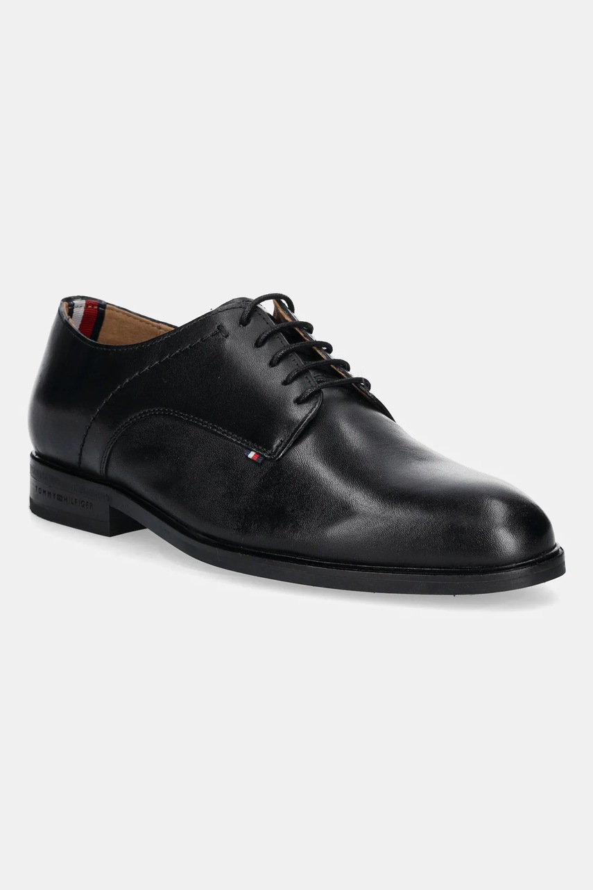 Levně Kožené polobotky Tommy Hilfiger TH THUNIT LTH SHOE pánské, černá barva, FM0FM05533