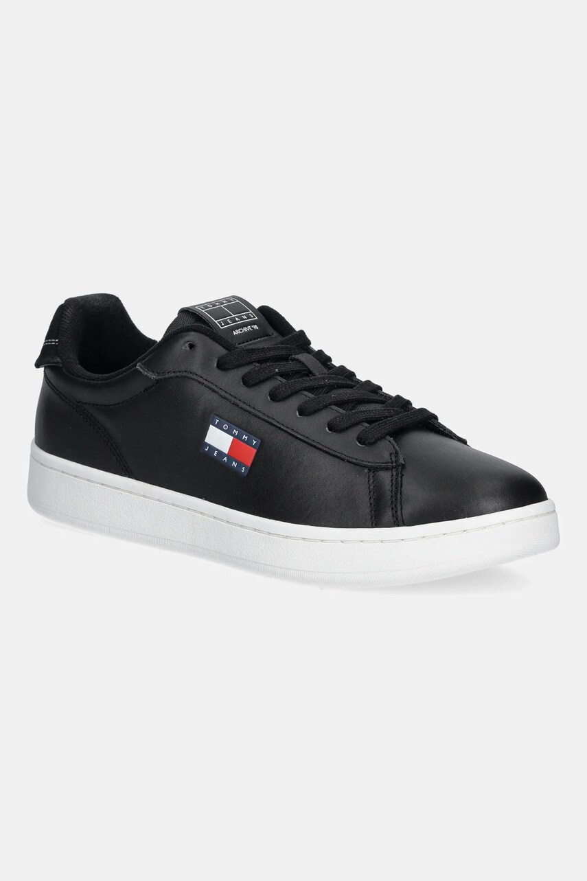Levně Kožené tenisky Tommy Jeans ARCHIVE '98 pánské, černá barva, EM0EM01596